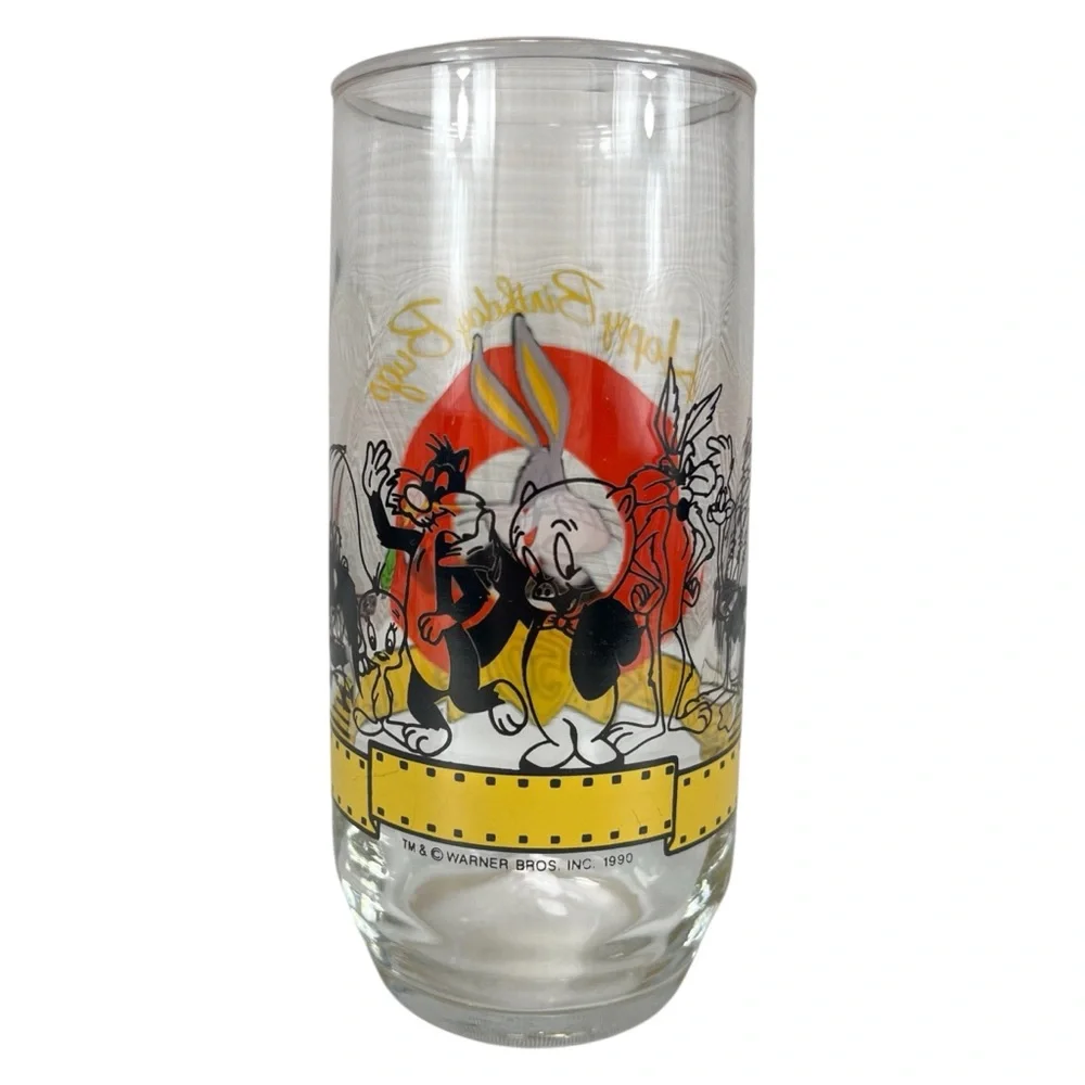 Vintage 1990 Bugs Bunny Glass Happy Birthday‎ Bugs 50th Anniversary Looney Tunes